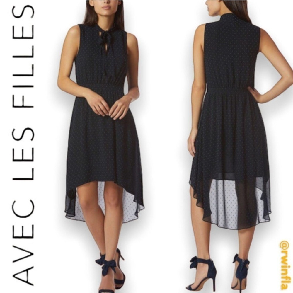 Avec Les Filles Tie Neck Sleeveless High Low Dress